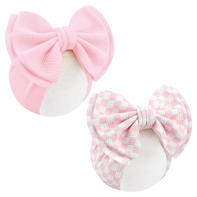 YanJie 2PCS 7’’ Light Pink Bows for Baby Girls Checkered Headband Double Layered Bow Infants ... | Amazon (US)