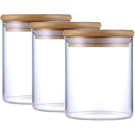 4x1000ml Glass Jars Food Storage Container Canister with Bamboo Lid for Rice, Coffee, Tea Bags-Se... | Amazon (UK)