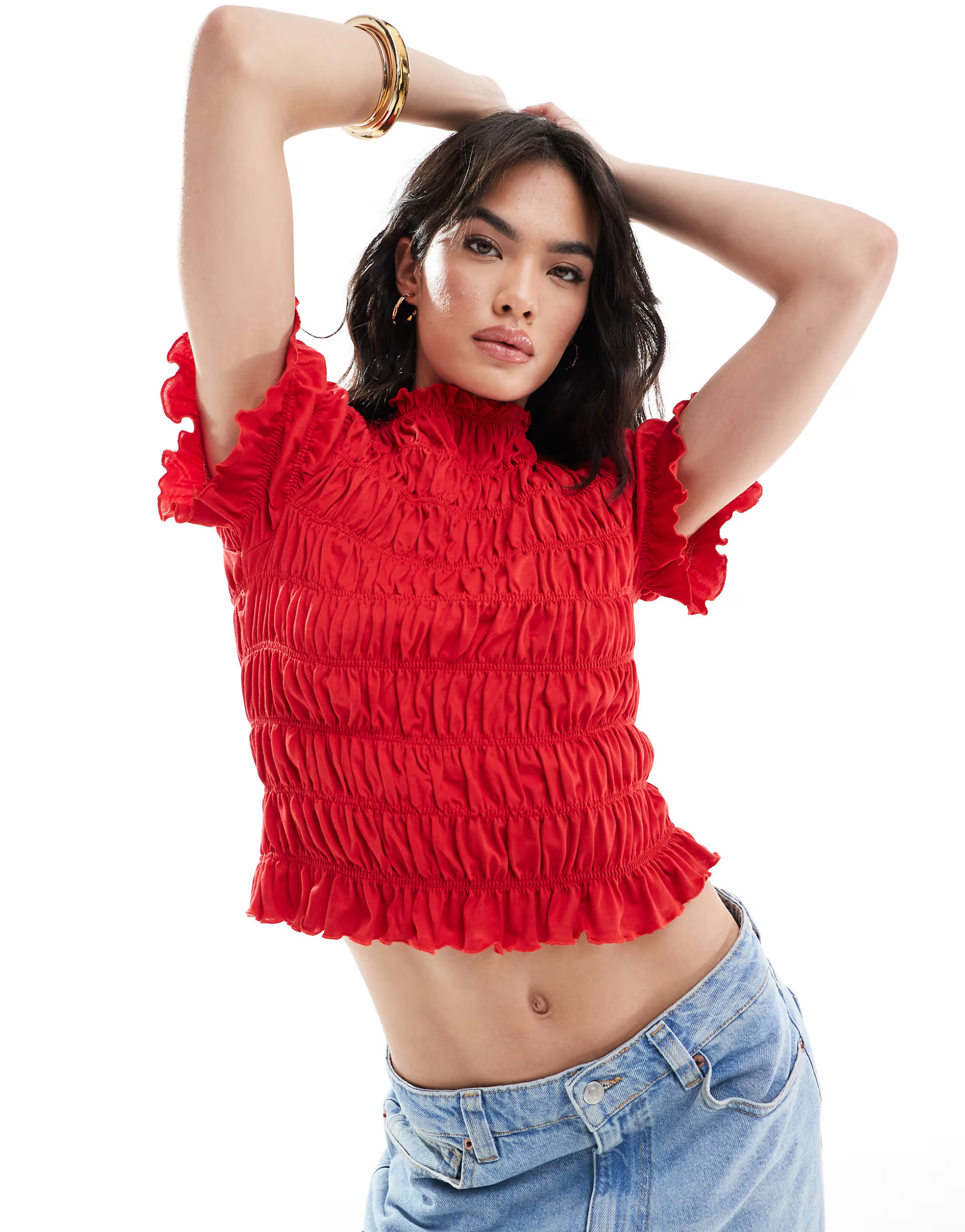 ASOS DESIGN shirred bloomer shorts & top in red co-ord | ASOS (Global)