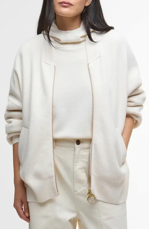 Barbour Milda Cotton & Wool Bomber Cardigan in Birch at Nordstrom, Size 8 Us | Nordstrom