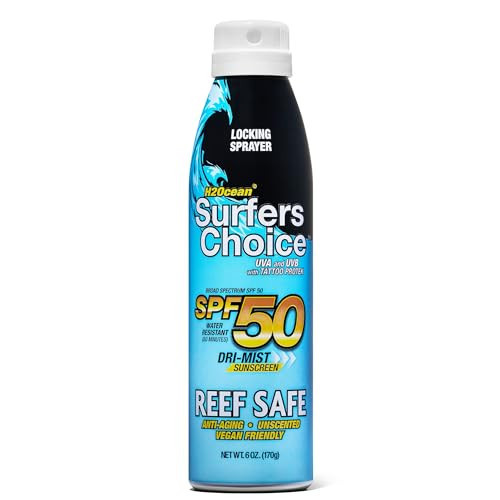 H2Ocean Surfers Choice SPF 50 Spray - Quick-Drying Sunscreen Spray for Tattoo Aftercare & UV Protection - Reef-Safe Sun Protection for All Ages - 6 oz | Amazon (US)