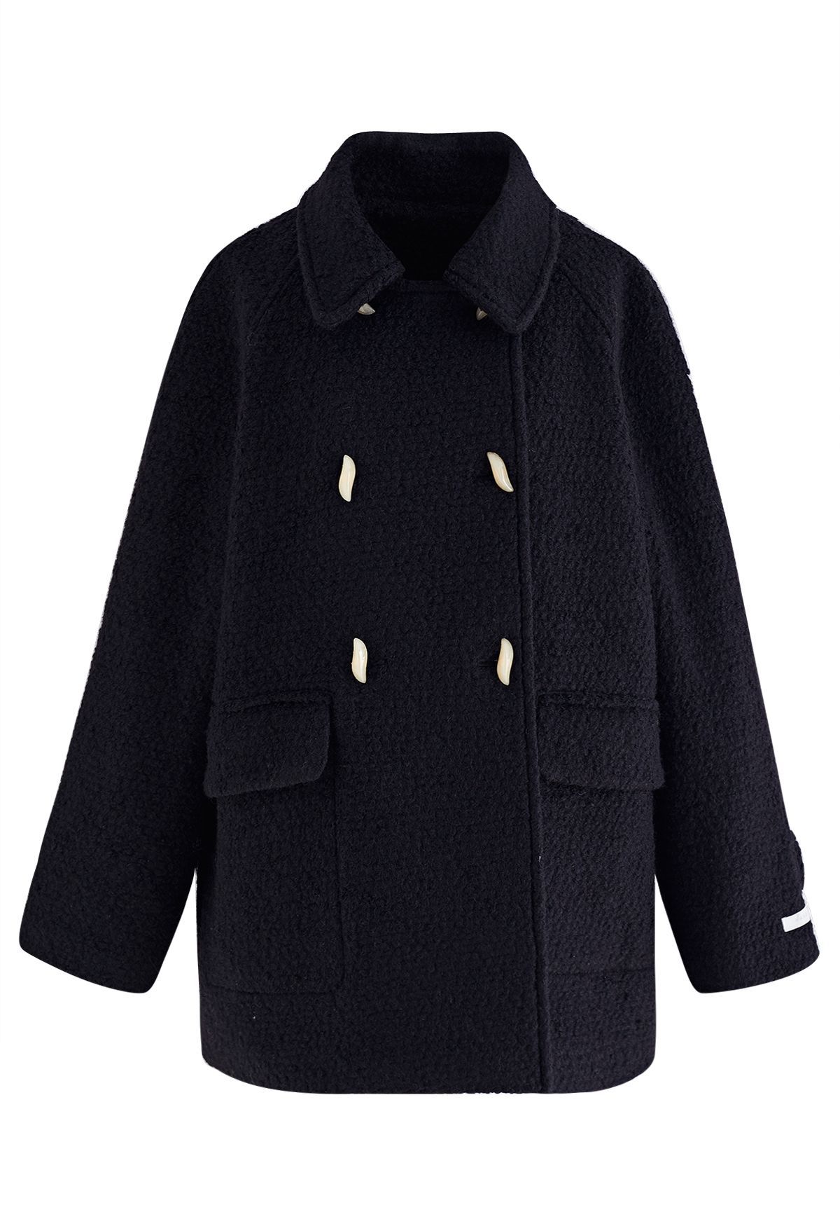 Flap Pocket Wool-Blend Coat in Black | Chicwish