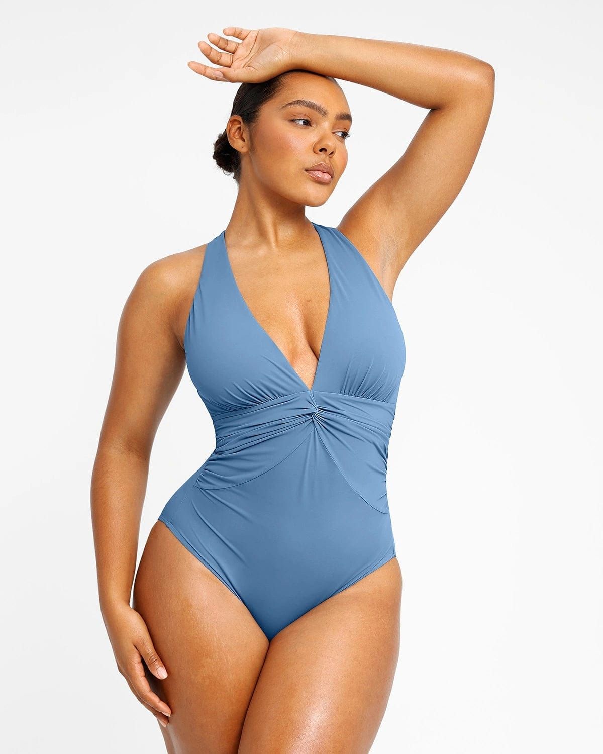 Smart Sculpt Ruched Twist-Front Shaping Swimsuit | Shapellx