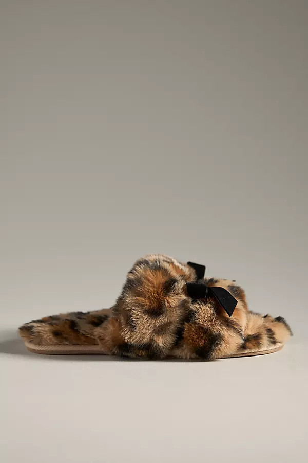 Maeve Faux-Fur Open-Toe Bow Slippers | Anthropologie (US)