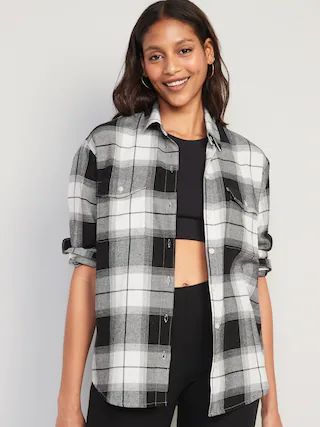 Long-Sleeve Plaid Flannel Boyfriend Tunic Shirt for Women | Old Navy (US)