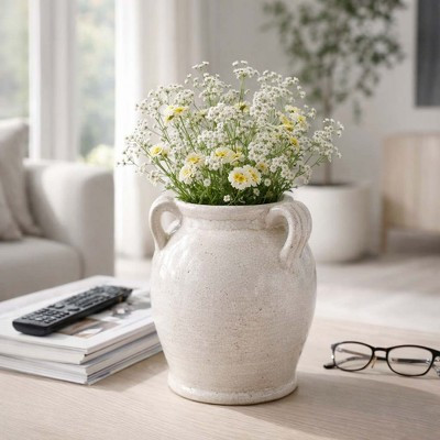 Decorative Terracotta Vase with Handles for Living Room Decor - Home Decor Accents for Bedroom, Entryway Table, and Office -10", White | Target