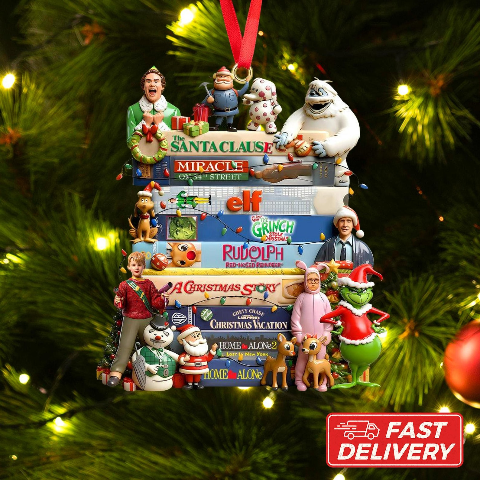 90s Movie Christmas Ornament, Retro Acrylic Xmas Decoration, Classic Film Fan Gift, Vintage Holid... | Etsy (US)