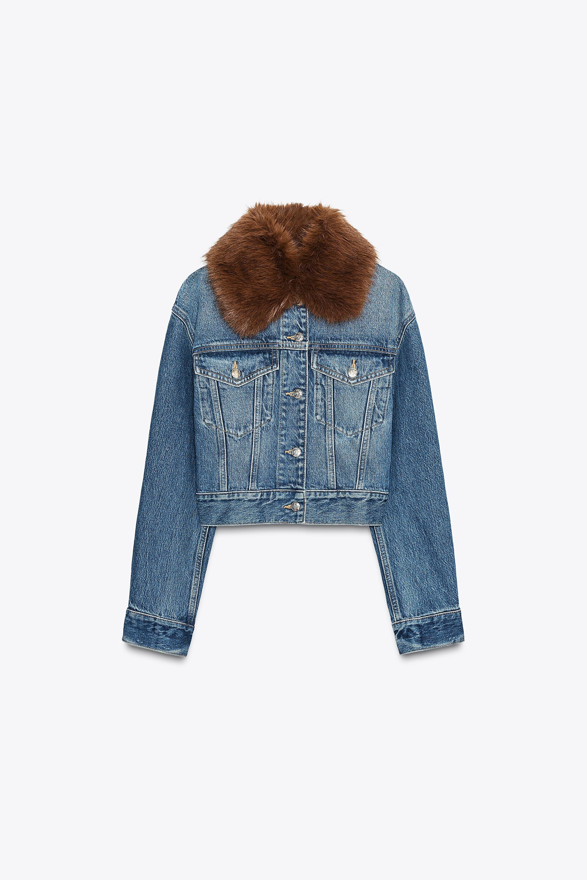 Z1975 FAUX FUR LAPEL CROPPED DENIM JACKET | Zara US