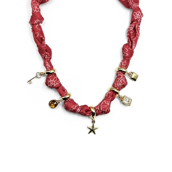 No Boundaries Women's Red Bandana Necklace with Goldtone Charms | Walmart (US)