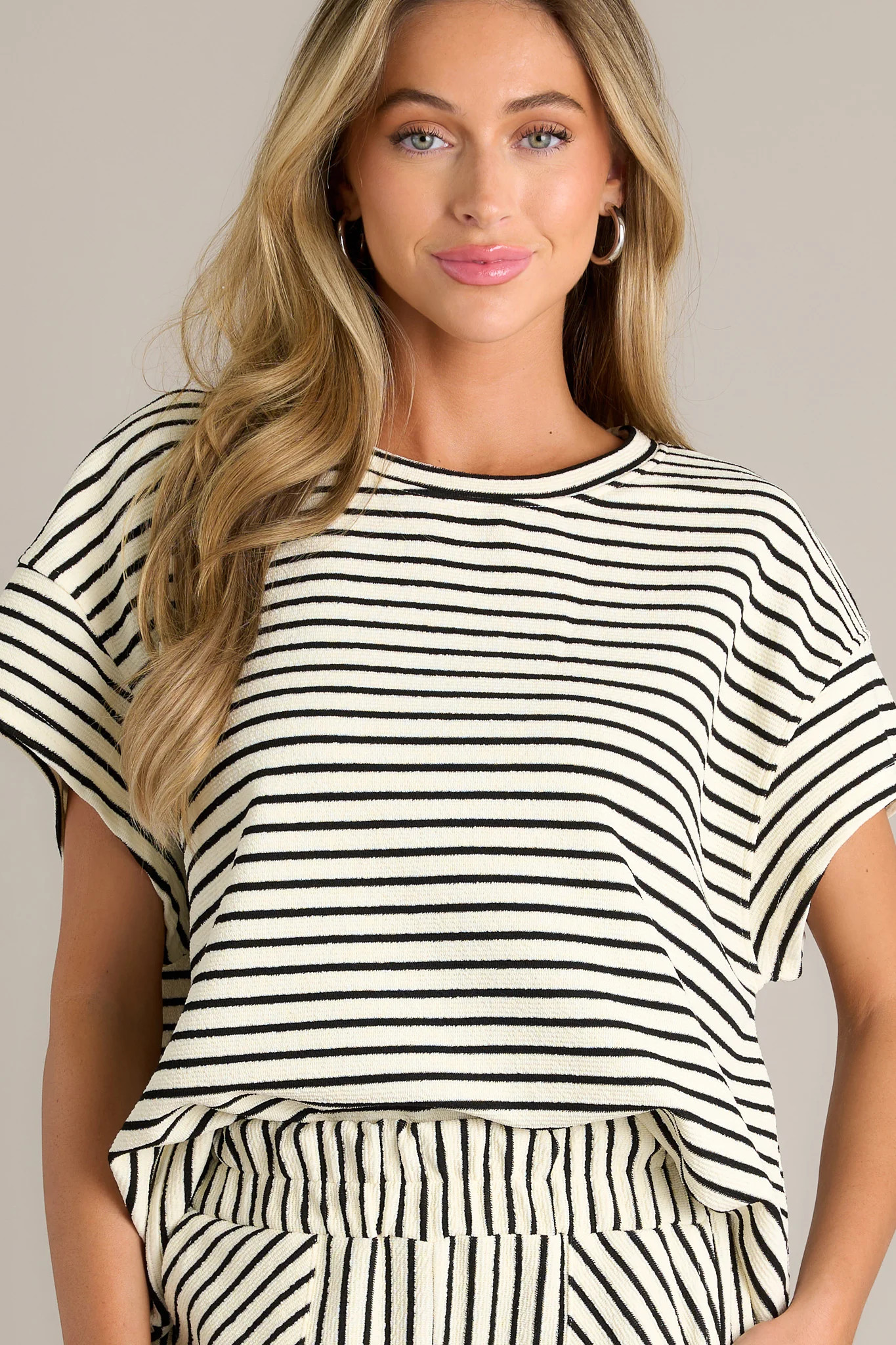 Blissful Horizon Black Stripe Top | Red Dress