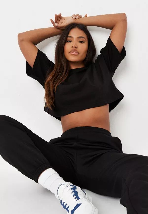 Missguided - Black Short Sleeve Crop Oversized T Shirt | Missguided (US & CA)