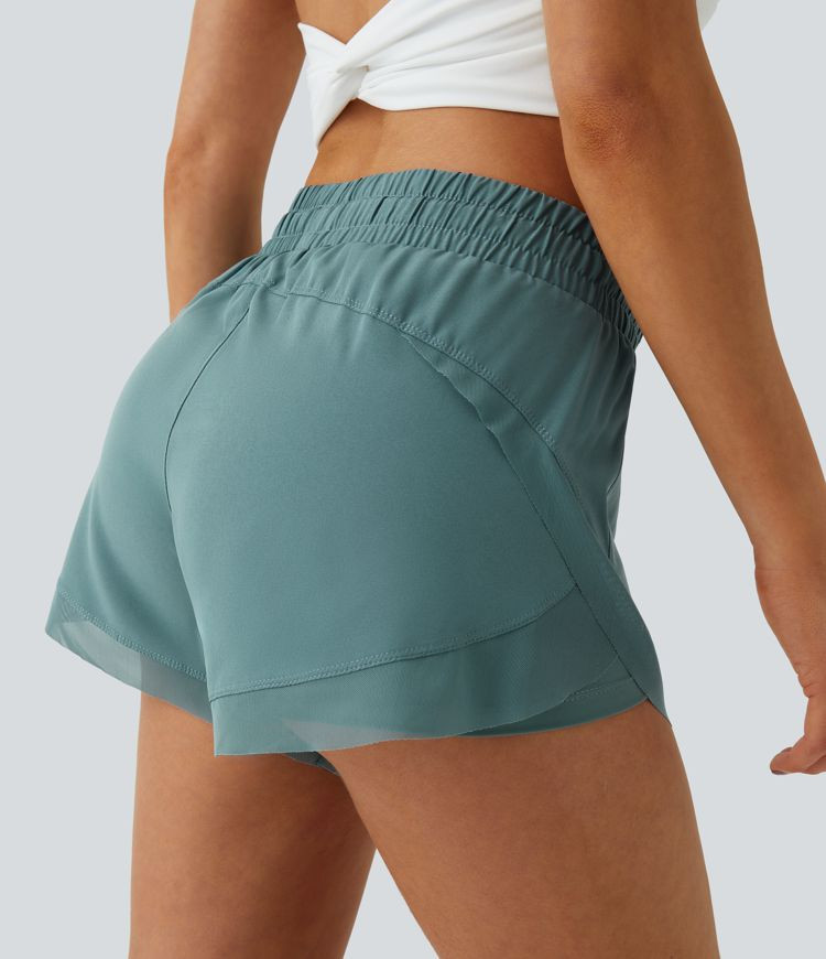 Mid Rise Drawstring Contrast Mesh 2-in-1 Flowy Running Shorts 3'' | HALARA