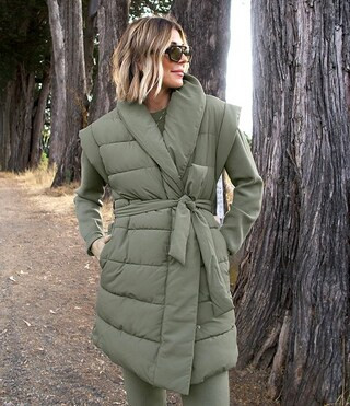 x Cella Jane Blog Woven V-Neck Sleeveless Tie Waist Long Puffer Vest | Dillard's