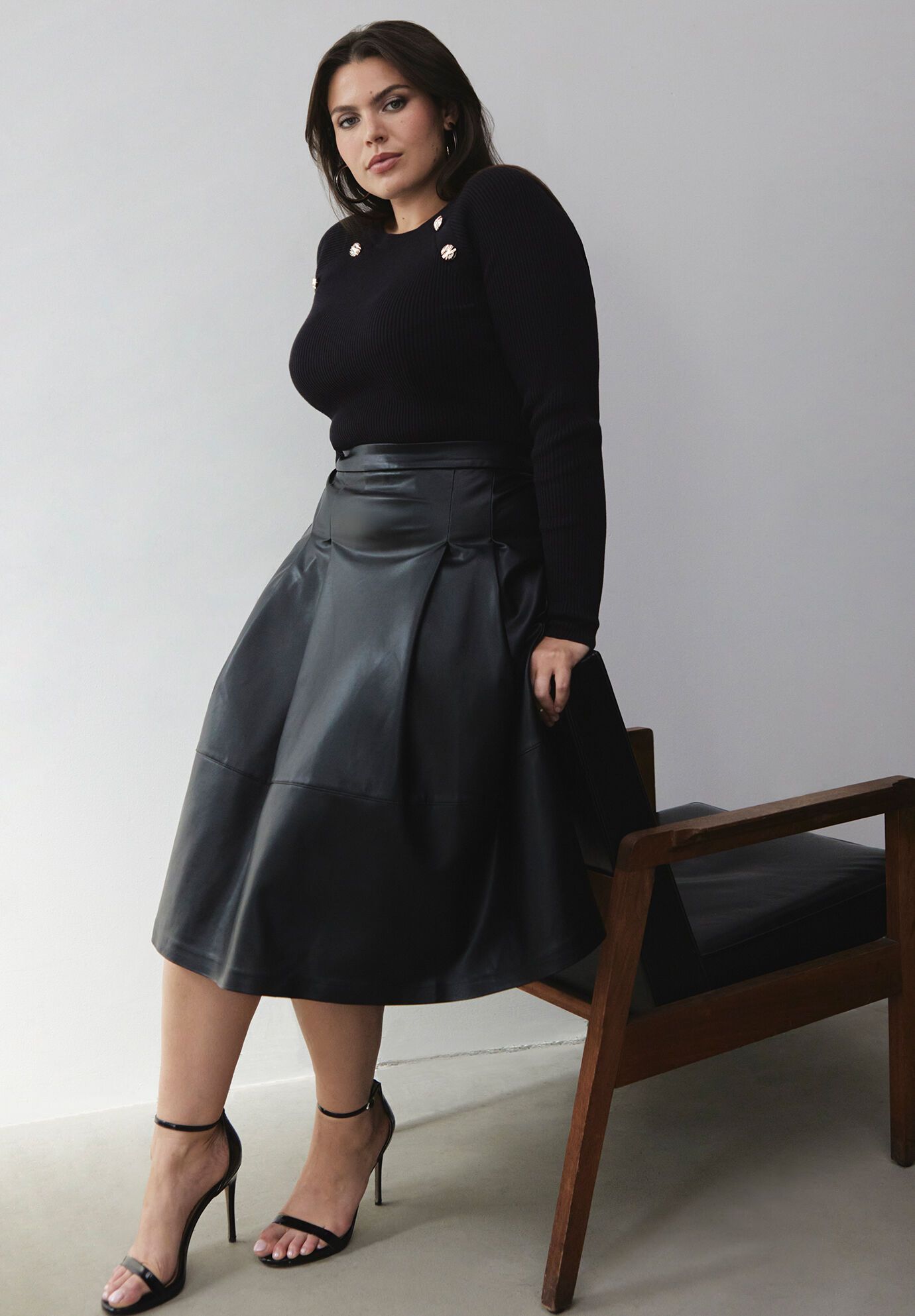 Faux Leather Full Midi Skirt | Eloquii
