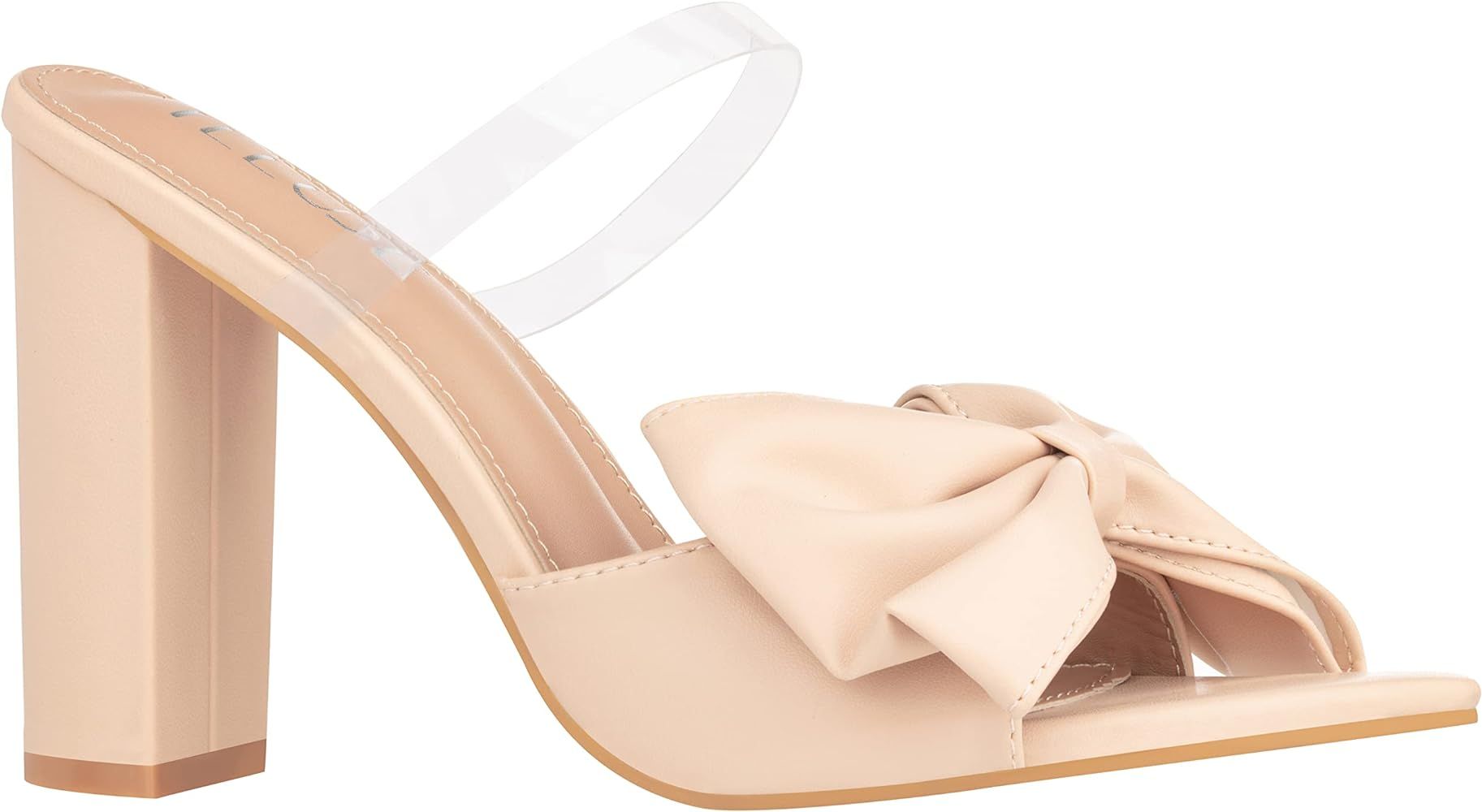 ILLUDE Women’s Chunky Block Heel with Bow Clear Pointed Toe Heeled Sandal Slip On Mule - Rosa | Amazon (US)