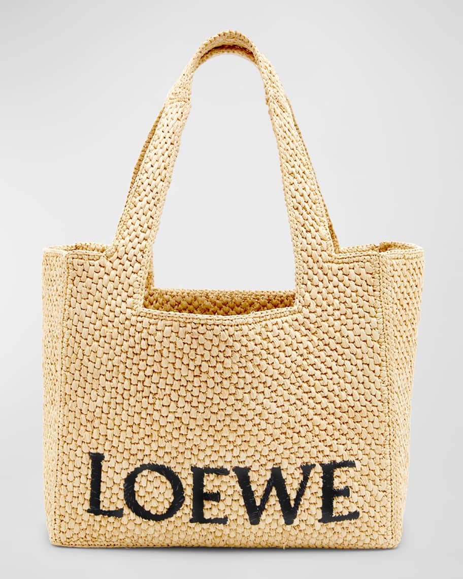 Loewe x Paula&rsquo;s Ibiza Logo Medium Raffia Tote Bag | Neiman Marcus