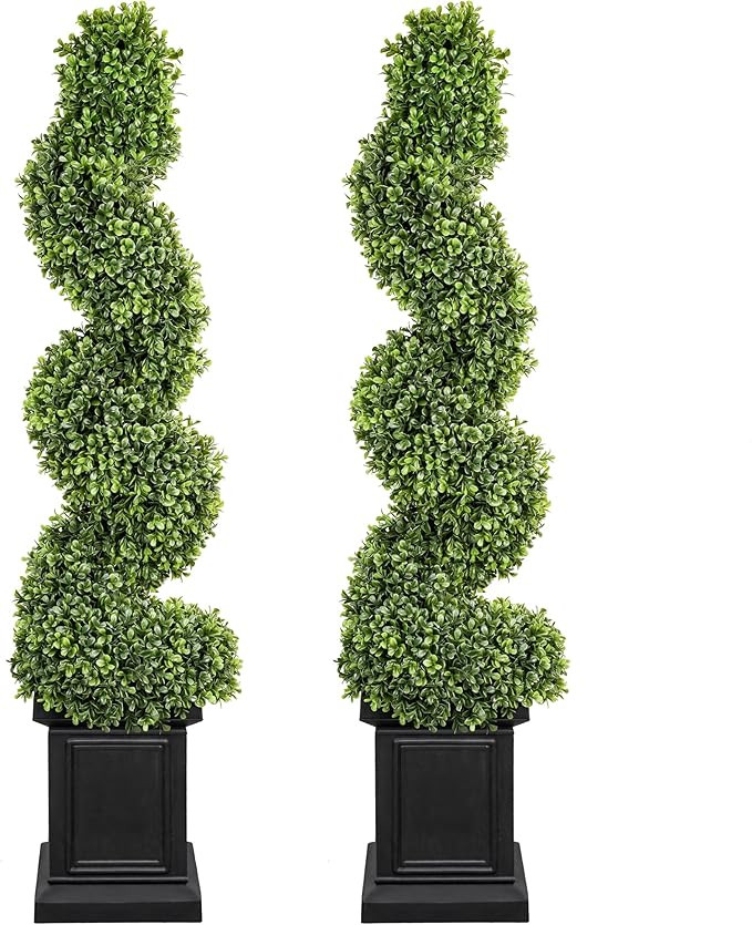 Boxwood Outdoor Topiary Set of 2, 3.5ft Tall Porch Trees, All-Year Green Fake Plant Topiary Trees... | Amazon (US)