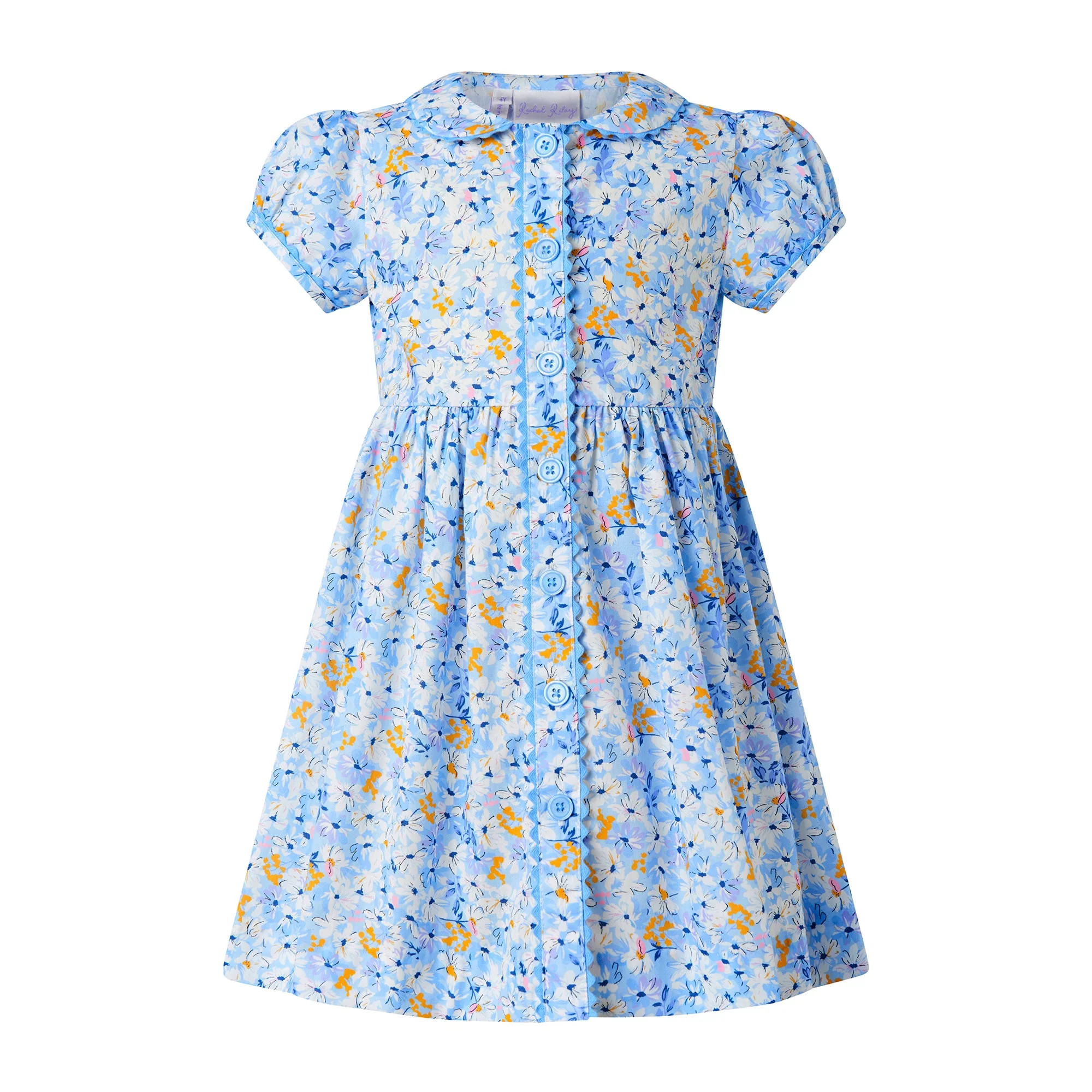 Daisy Button-front Dress, Blue | Rachel Riley