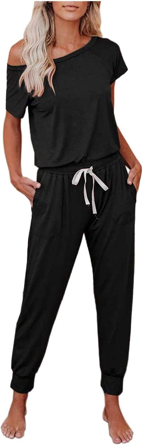 Off Shoulder Two Piece Outfits Long Sleeve Crop Top Sweatpants Casual Jogger Sweatsuit Tracksuit ... | Amazon (US)