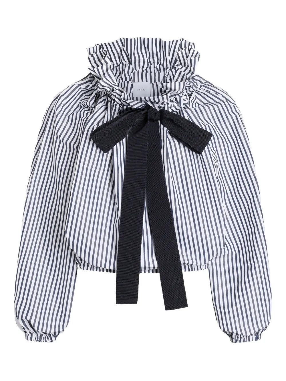Patou striped ruffled-neck bow-tie blouse - Blue | Farfetch Global