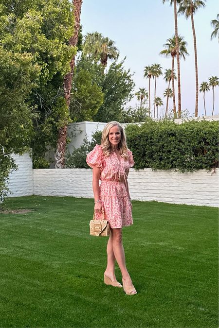 Pretty pink dress for spring and summer paired with cork wedges and a handwoven rattan mini bag 

#LTKSeasonal #LTKstyletip #LTKFind
