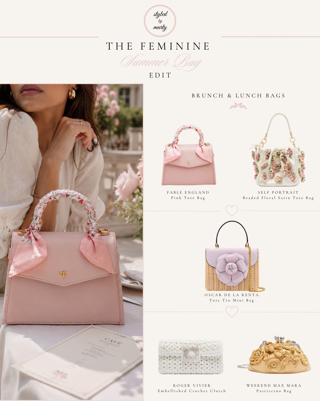 🎀👜 The Feminine Summer Bag Edit — because every summer plan deserves the perfect bag

Feminine style, feminine fashion, feminine bag, bags, summer bag, tote bag, mini bag, shoulder bag, pochette, evening bag, brunch bag, everyday bag, wicker bag, vacation bag, pink bag, floral bag, girly style, romantic style, luxury bag

#LTKsummer #LTKstyletip #LTKbag