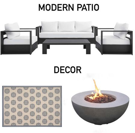 Modern patio decor, outdoor furniture, outdoor sofa set, fire pit, indoor outdoor rug 

#LTKhome #LTKSeasonal #LTKstyletip