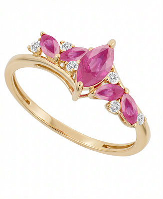 Ruby (7/8 ct. t.w.) and Diamond (1/10 ct. t.w.) Ring in 14k Yellow Gold (Also Available in Sapphi... | Macy's