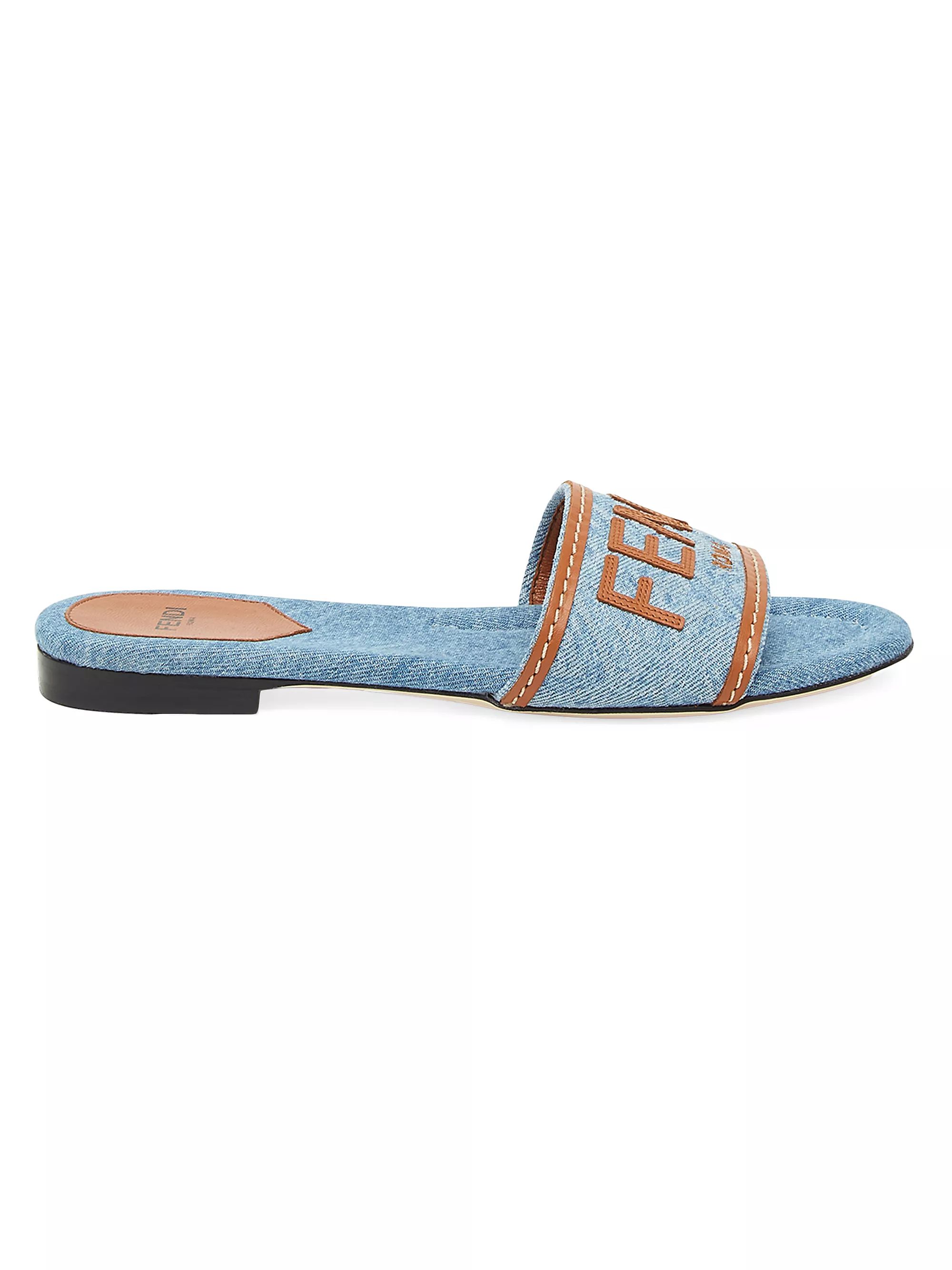 Denim Logo Slide Sandals | Saks Fifth Avenue