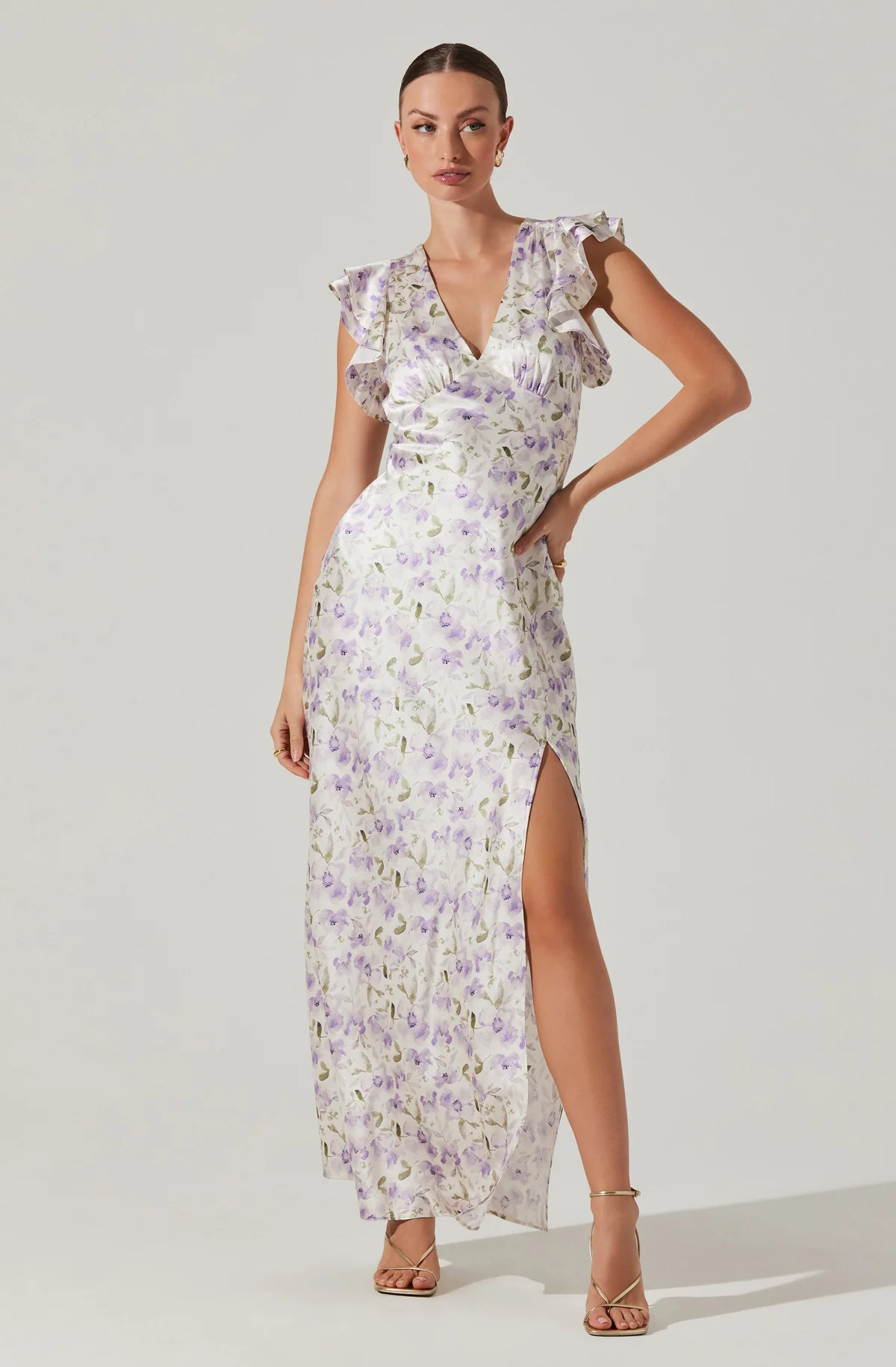 Satin Flutter Sleeve Maxi Dress | ASTR The Label (US)