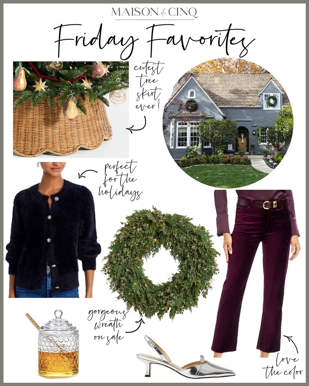 So many great finds on Friday Favorites this week like the most gorgeous wreaths, the cutest tree skirt on sale, stunning velvet jeans and blazers perfect for the holidays, and more!

 Christmas decor, holiday decor, home decor, holiday outfit, fall fashion, cardigan, holiday sweaters, tabletop, gift ideas, 

#LTKSeasonal #LTKHome #LTKHoliday