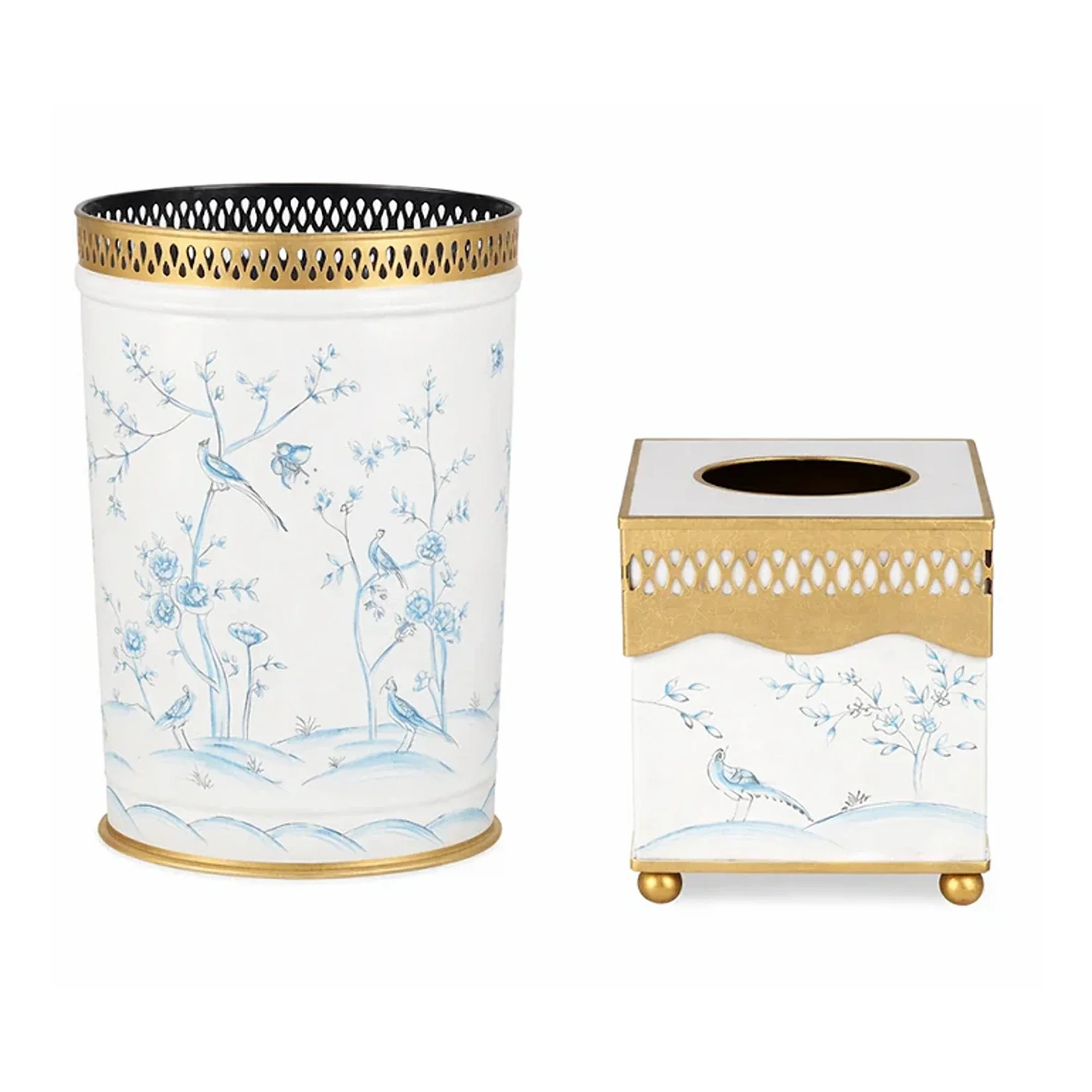 Ivory & Blue Pierced Wastepaper Basket & Tissue Holder | Gorgeous Living