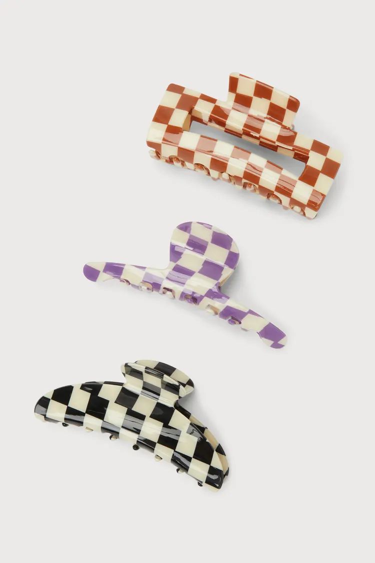 Aesthetic Trend Ivory Multi Checkered Claw Clip Set | Lulus (US)