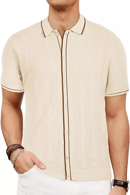 PJ PAUL JONES Mens Knitted Polo Shirt Short Sleeve Knit Texture Shirt Men  Knitting Golf T Shirts