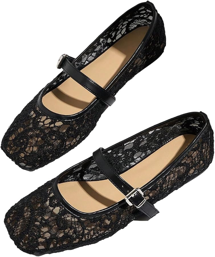 MakeMeChic Women's Lace Mesh Ballet Flats Comfortable Dressy Shoes | Amazon (US)