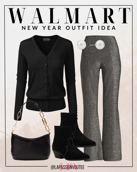 Make a statement this New Year with Walmart's metallic magic! Slip into sleek metallic pants, cozy up in a stylish sweater cardigan, accessorize with elegant pear earrings, step out in trendsetting boots, and complete the look with a chic shoulder bag. Embrace the shimmer and shine into 2024 with Walmart's fashion finds!

#LTKstyletip #LTKHoliday #LTKSeasonal