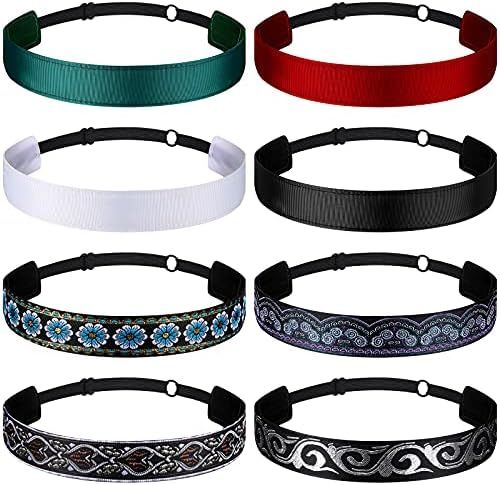 8 Pieces Woman Adjustable Headband Non-Slip Lined Hairband Solid Color Boho Headband for Women El... | Amazon (US)