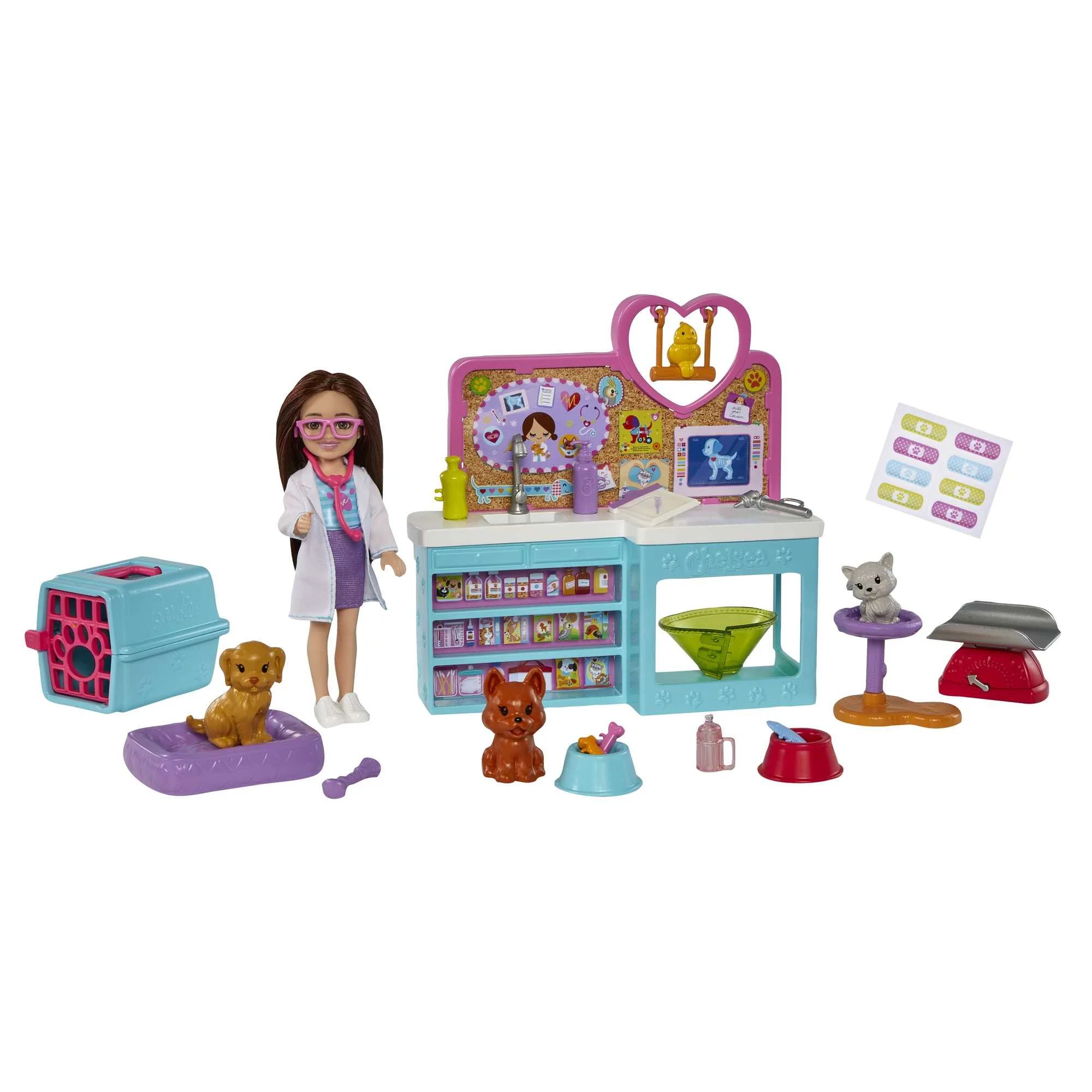 Barbie Doll Chelsea Pet Vet Playset with Doll, 4 Animals and 18 Pieces | Walmart (US)