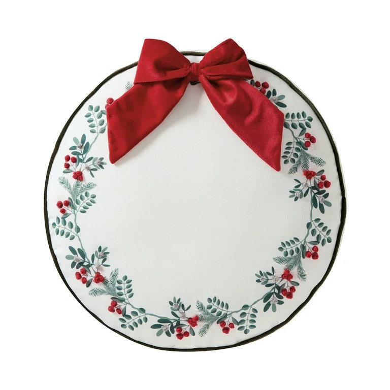 My Texas House 16" x 16" Bright White Christmas Wreath Round Decorative Pillow | Walmart (US)