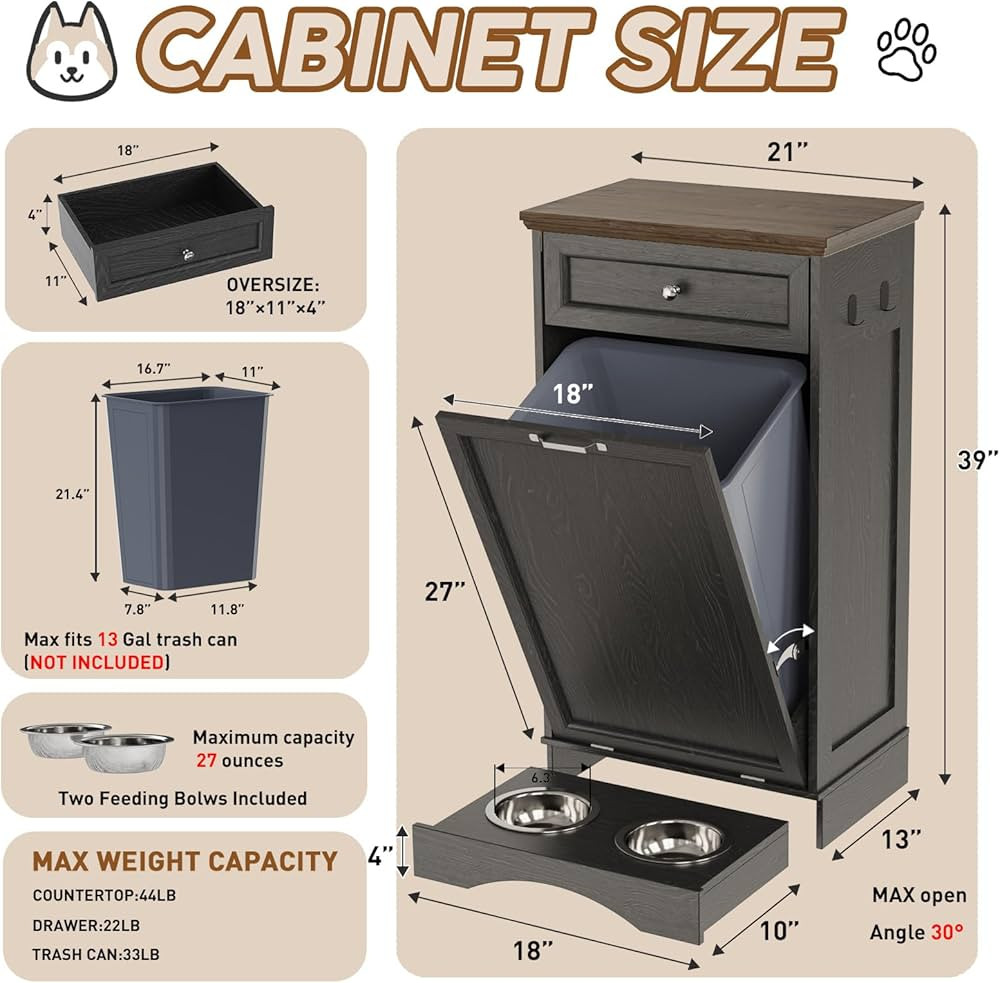 FIMELLO 13 Gallons Dog Feeding Station, Tilt-Out Dog Food Storage Cabinet with Drawer,Pet Feeder ... | Amazon (US)