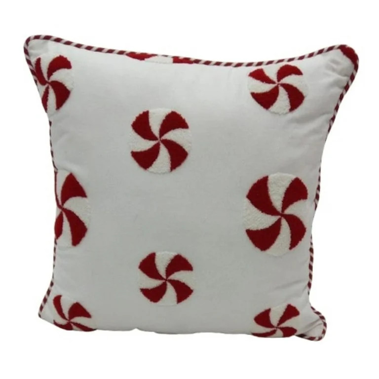 18" x 18" Embroidered Peppermint Candy Christmas Decorative Pillow, Red and White, by Holiday Tim... | Walmart (US)