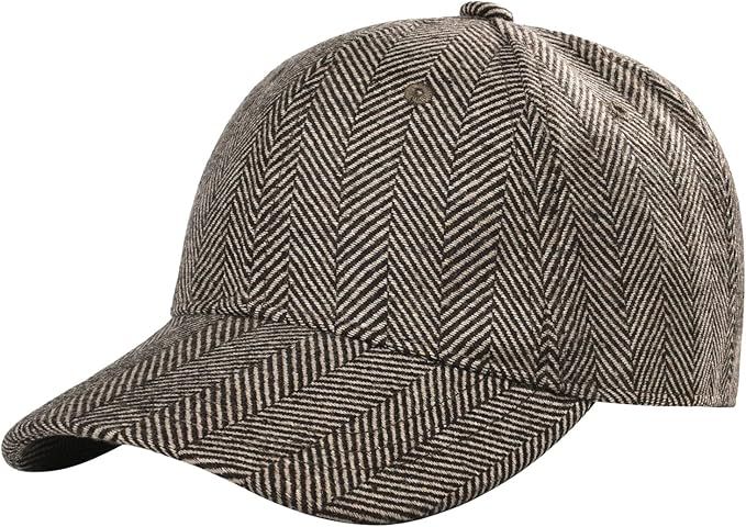 BOTVELA Men's Herringbone Tweed Baseball Cap Wool Blend Fitted Hat | Amazon (US)
