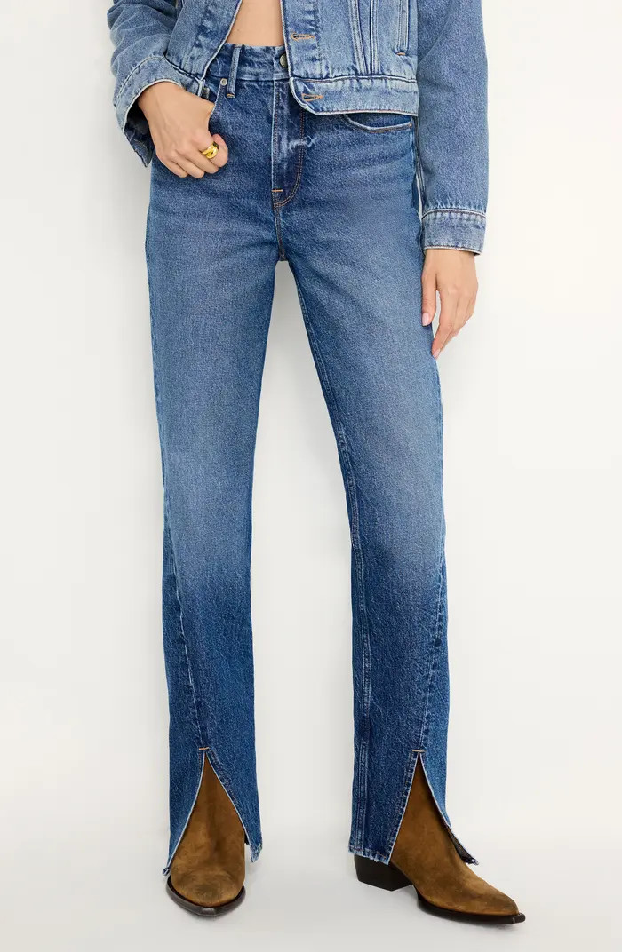 Good American Good Icon Twisted Slit Hem High Waist Straight Leg Jeans | Nordstromrack | Nordstrom Rack