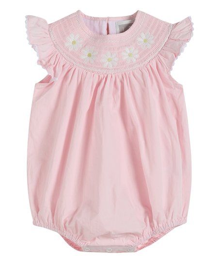 Light Pink Daisy Smocked Ruffle Bubble Bodysuit - Infant & Toddler | Zulily