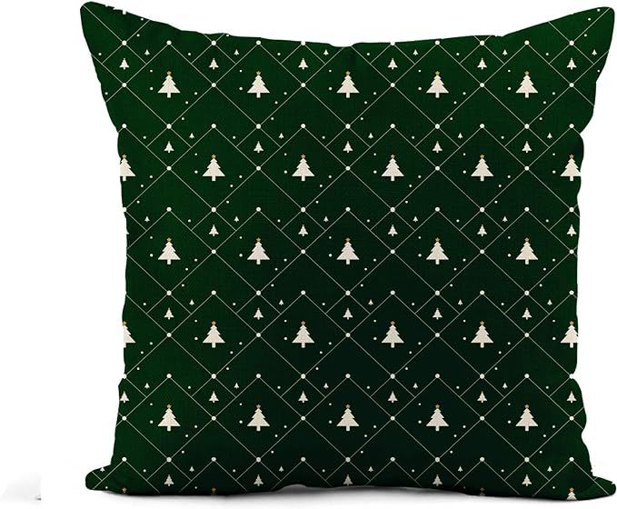 Awowee Flax Throw Pillow Cover Green Christmas Pattern Small Stars Snow and Trees 20x20 Inches Pi... | Amazon (US)