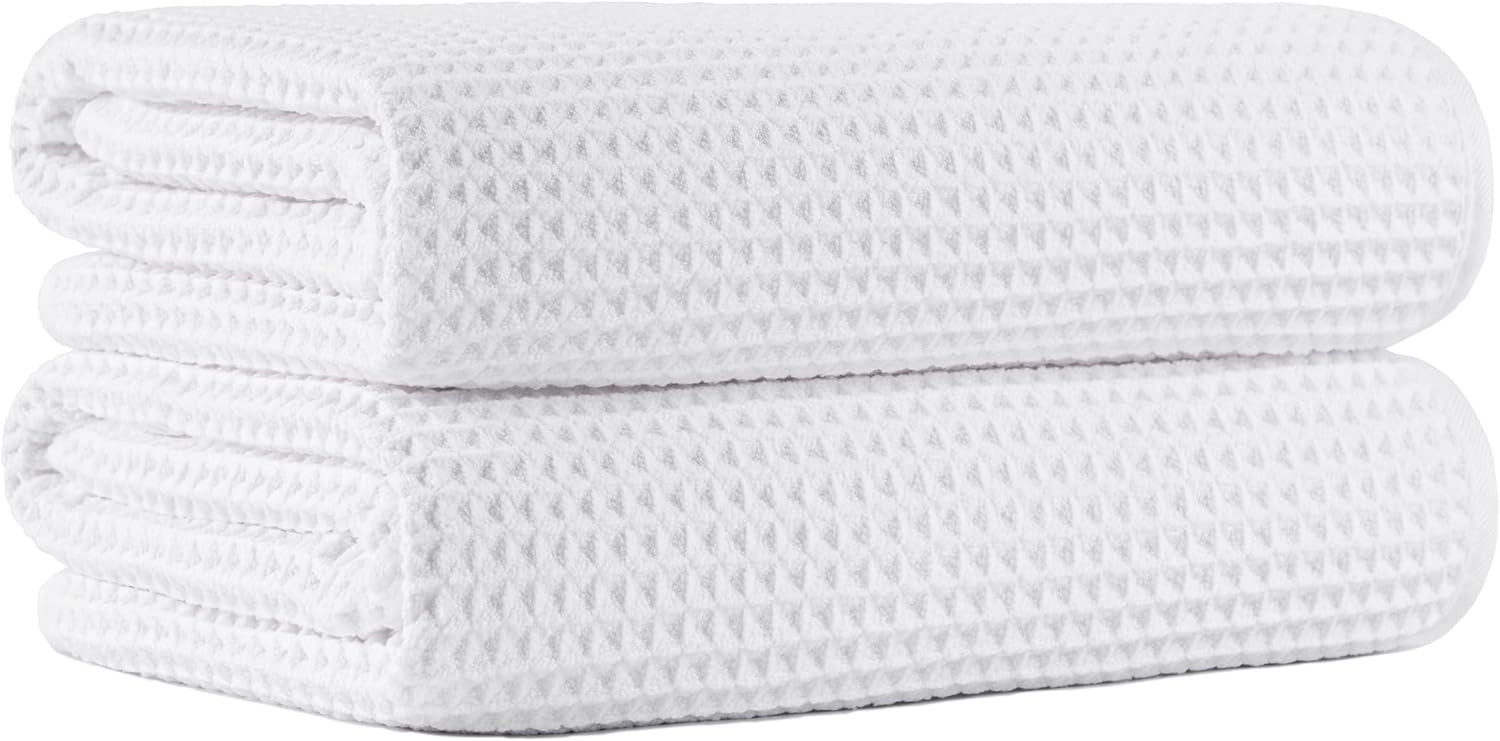 MICROFI New Microfiber Waffle Bath Towels, 2 Pieces, Oversized, Soft, Absorbent, Fast Drying, Lint Free 430 GSM (30''x60''/76cm x 152cm) | Amazon (US)