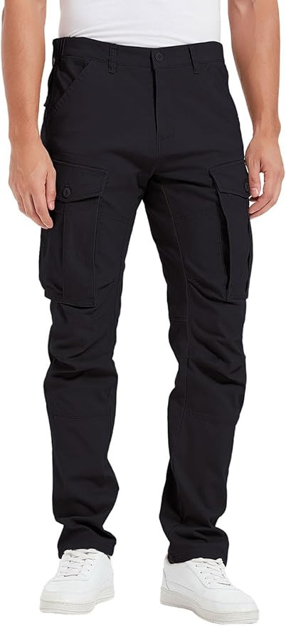 Plaid&Plain Men's Cargo Pants Slim Fit with Articulated Knees | Amazon (US)