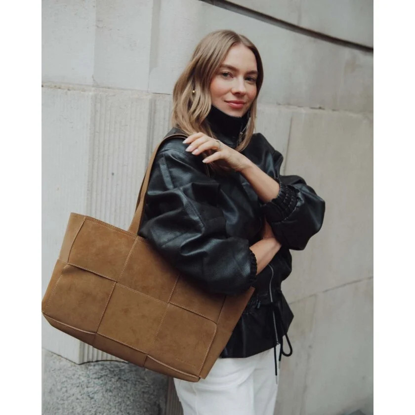 Taya Hand Woven Suedette Tote Bag in Caramel | Katie Loxton Ltd. (UK)