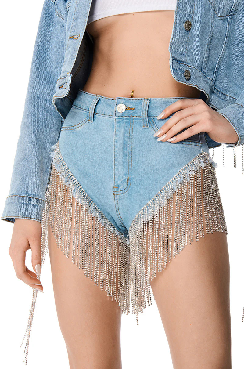 GONNA LOVE ME WATERFALL RHINESTONE DENIM SHORT | AKIRA