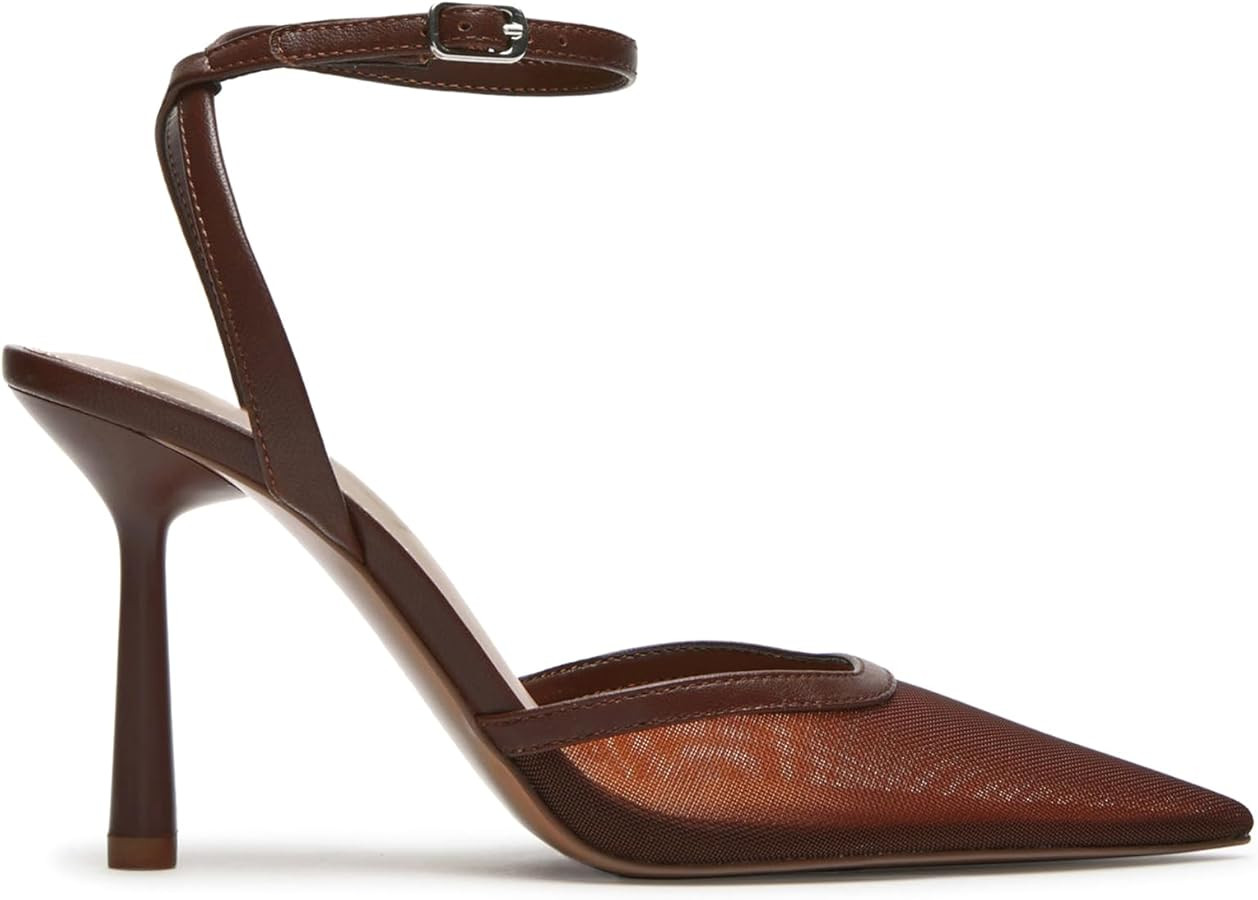 Mesh Kitten Heels for Women Pointed Closed Toe Mule Heeled Sandals Sexy Slip On Dress Pumps | Amazon (US)